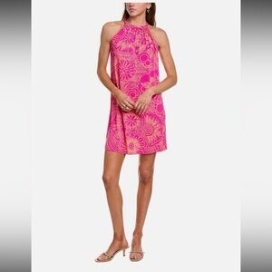$168 Trina By Trina Turk Juju Mini Women XL Coral Multi Print Halter Dress